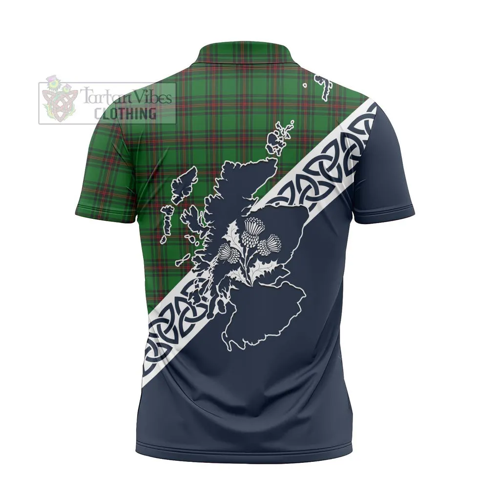 Beveridge Tartan Zipper Polo Shirt Featuring Thistle and Scotland Map