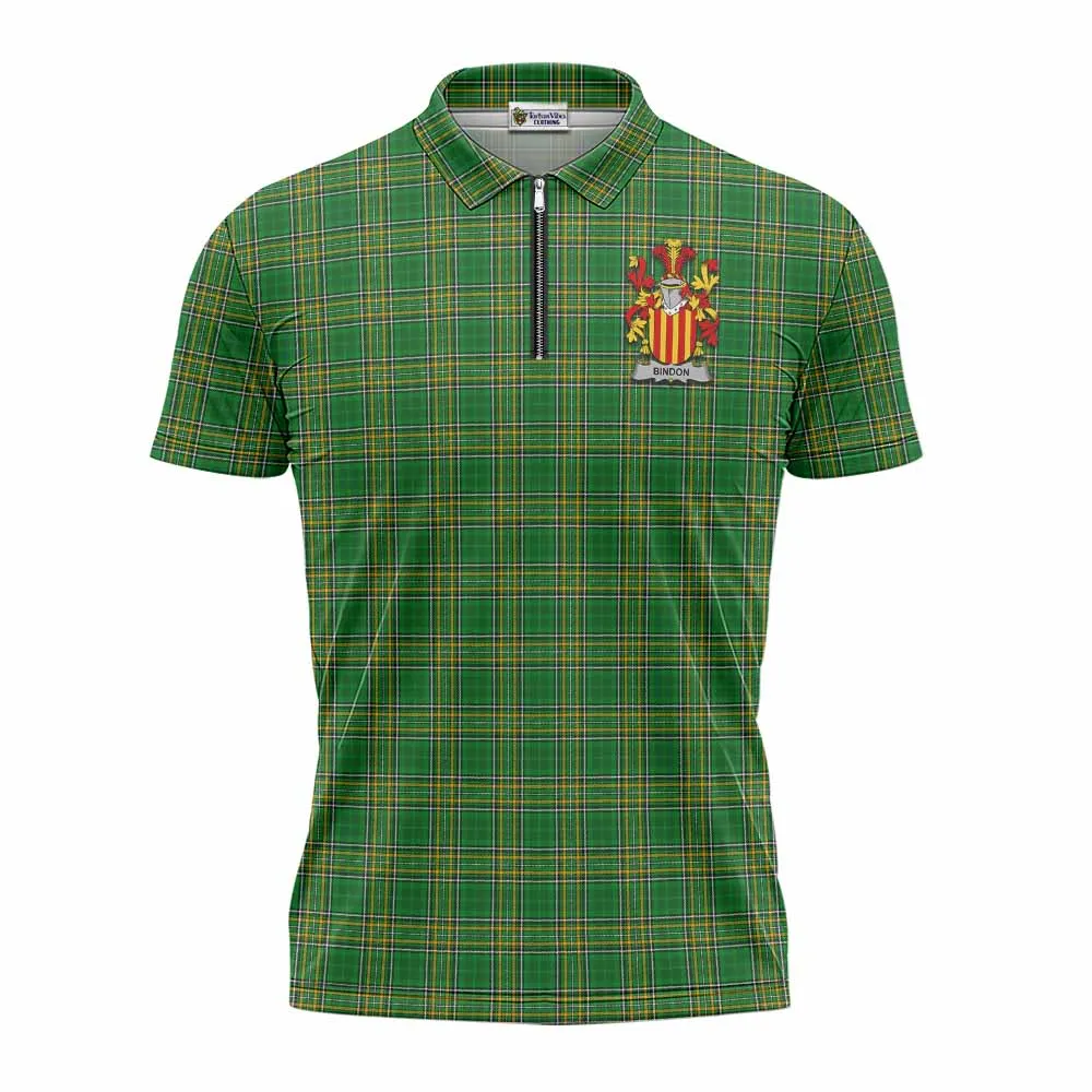 Bindon Irish Clan Tartan Zipper Polo Shirt with Coat of Arms