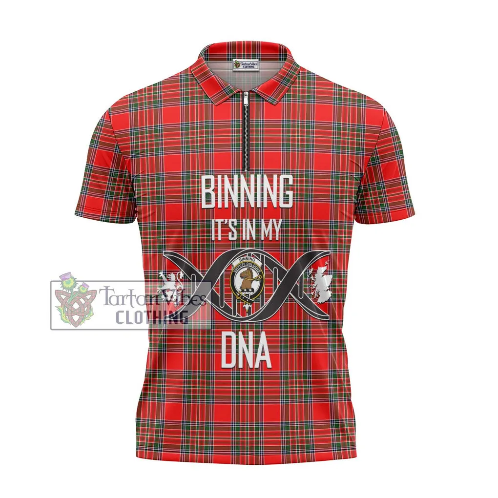 Binning Tartan Zipper Polo Shirt with Family Crest DNA In Me Style