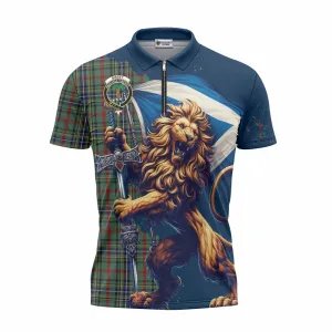 Bisset Tartan Family Crest Zipper Polo Shirt with Scottish Majestic Lion