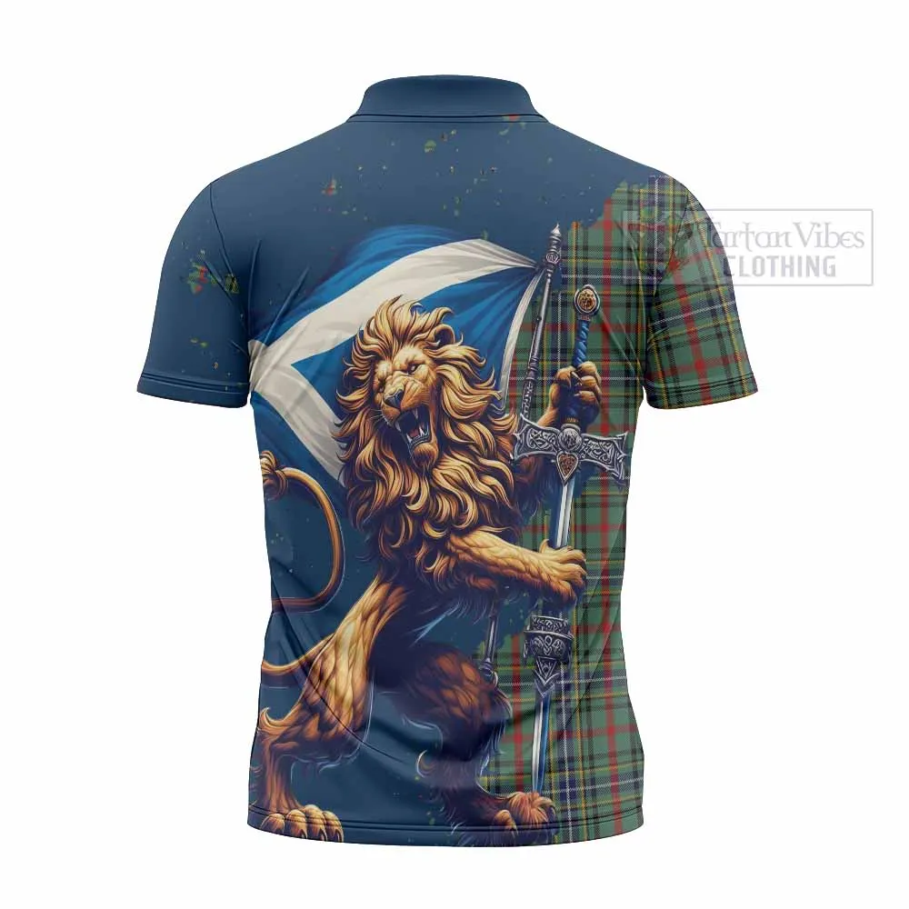 Bisset Tartan Family Crest Zipper Polo Shirt with Scottish Majestic Lion