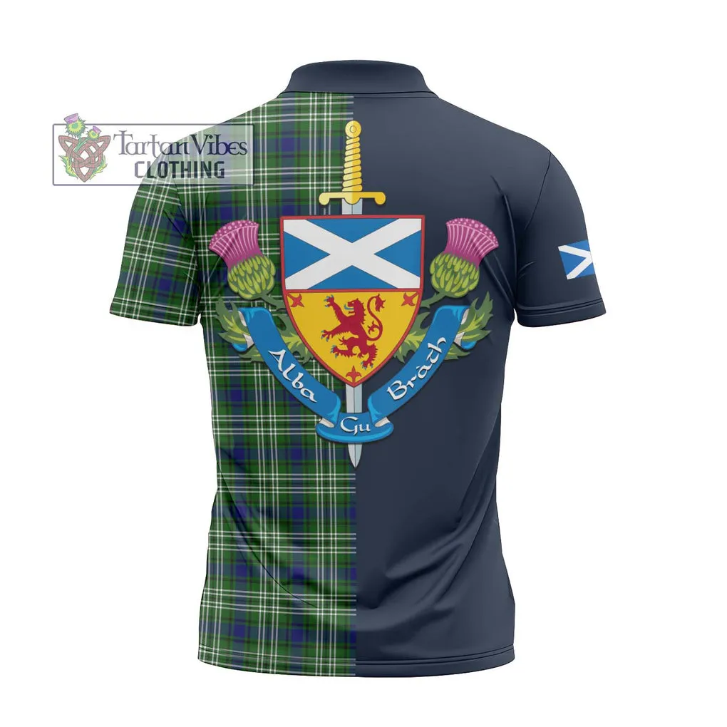 Blackadder Tartan Zipper Polo Shirt Alba with Scottish Lion Royal Arm Half Style