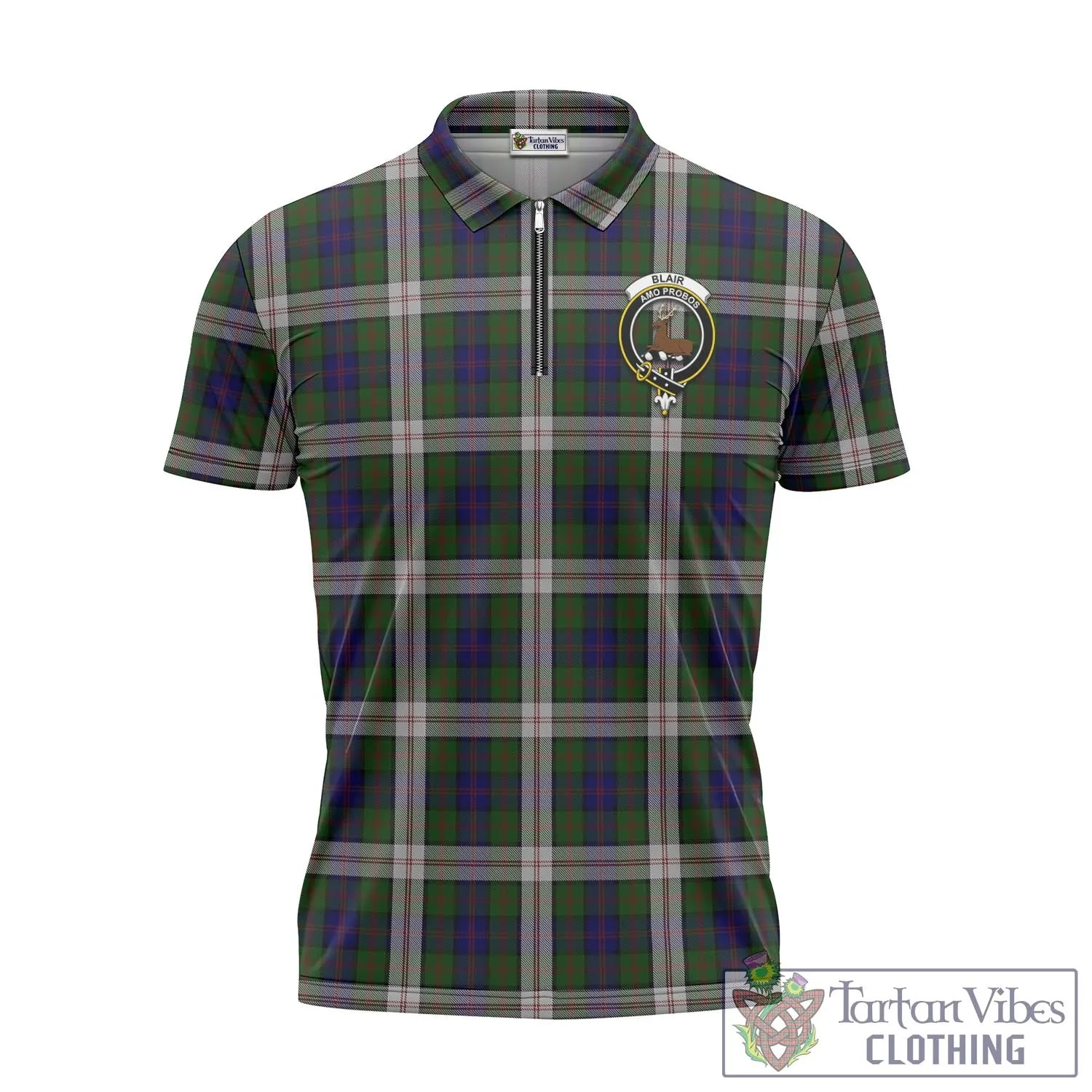 Blair Dress Tartan Zipper Polo Shirt with Family Crest