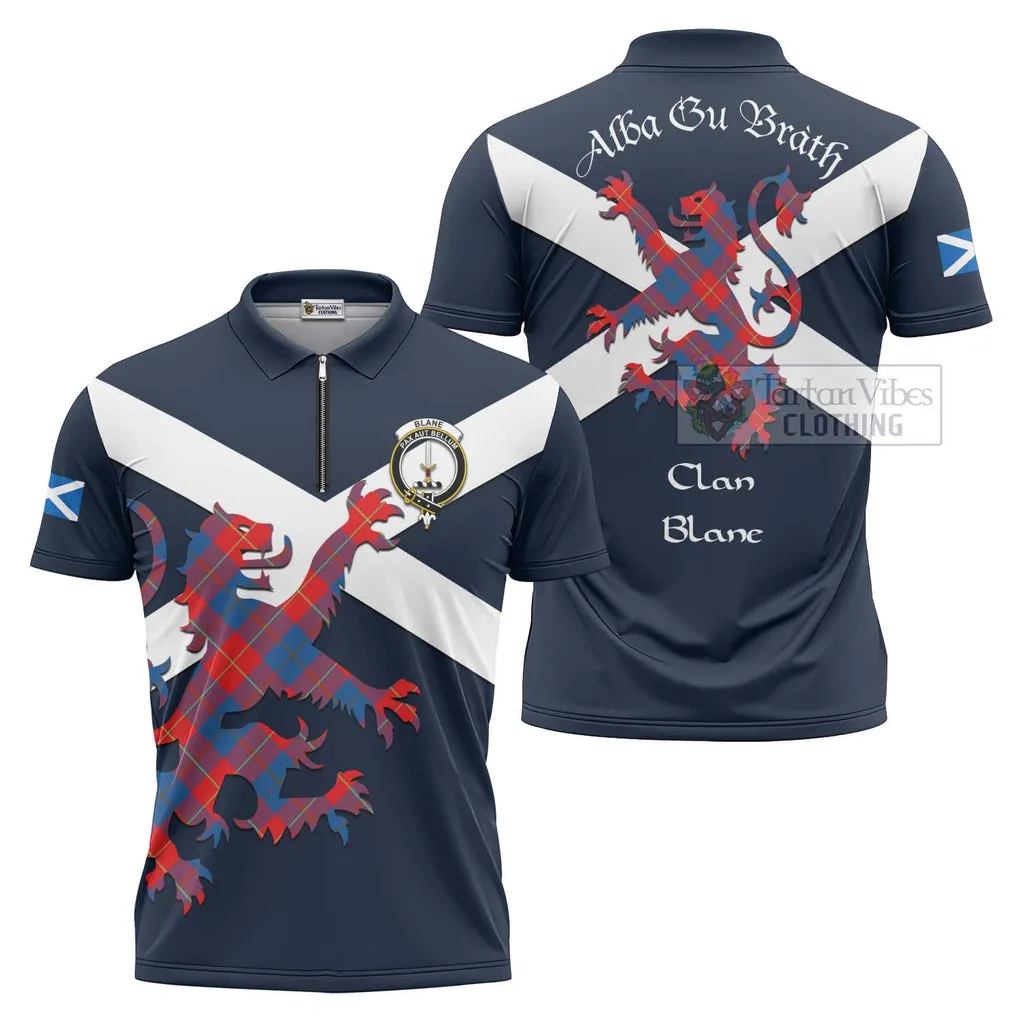 Blane Tartan Lion Rampant Zipper Polo Shirt Proudly Display Your Heritage with Alba Gu Brath and Clan Name