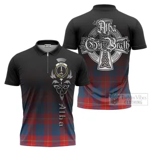 Blane Tartan Zipper Polo Shirt Featuring Alba Gu Brath Family Crest Celtic Inspired