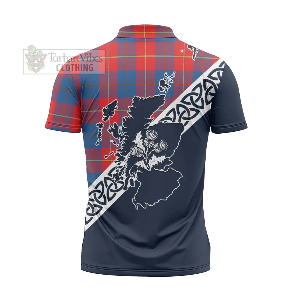 Blane Tartan Zipper Polo Shirt Featuring Thistle and Scotland Map