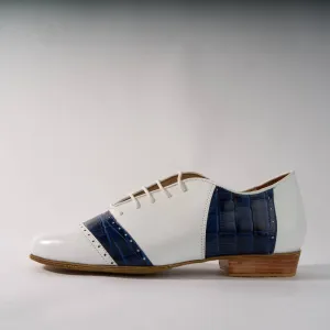 Blue Crocodile and Rich White Leather - Handmade Tango Shoes - Rock 3058