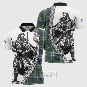 Blyth Tartan Clan Crest Zipper Polo Shirt with Highlander Warrior Celtic Style