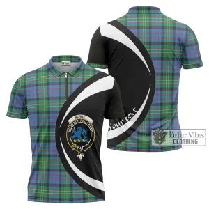 Bowie Ancient Tartan Zipper Polo Shirt with Family Crest Circle Style