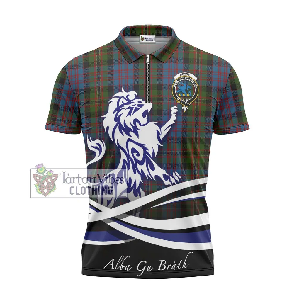 Bowie Tartan Zipper Polo Shirt with Alba Gu Brath Regal Lion Emblem