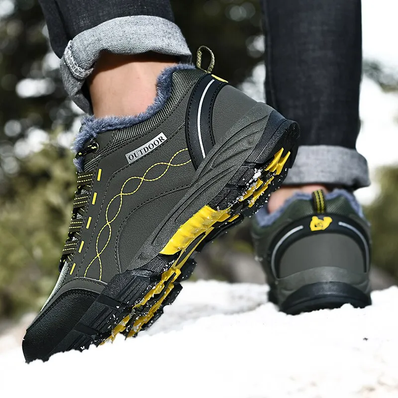 Brand Winter Men Snow Boots Warm Plush Men's Boots Waterproof Leather Ankle Boots Outdoor Non-slip Men's Hiking Boots Sneakers