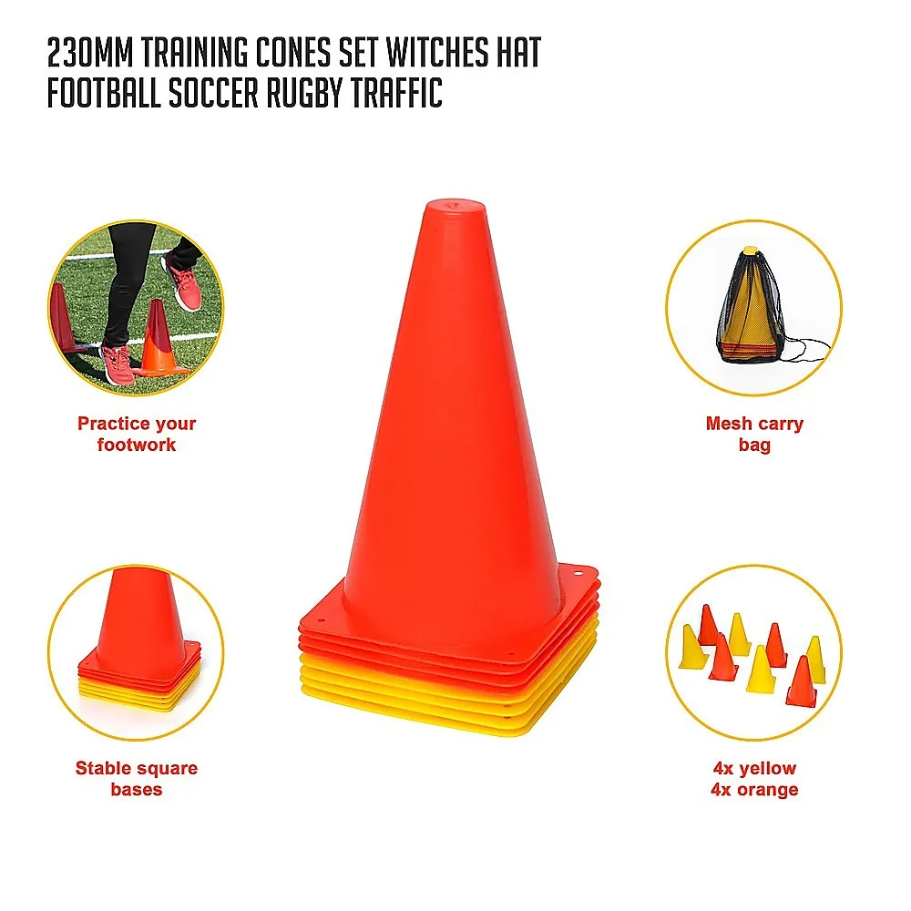 Bright 230mm Training Cones Set for Football Rugby (8 pcs)