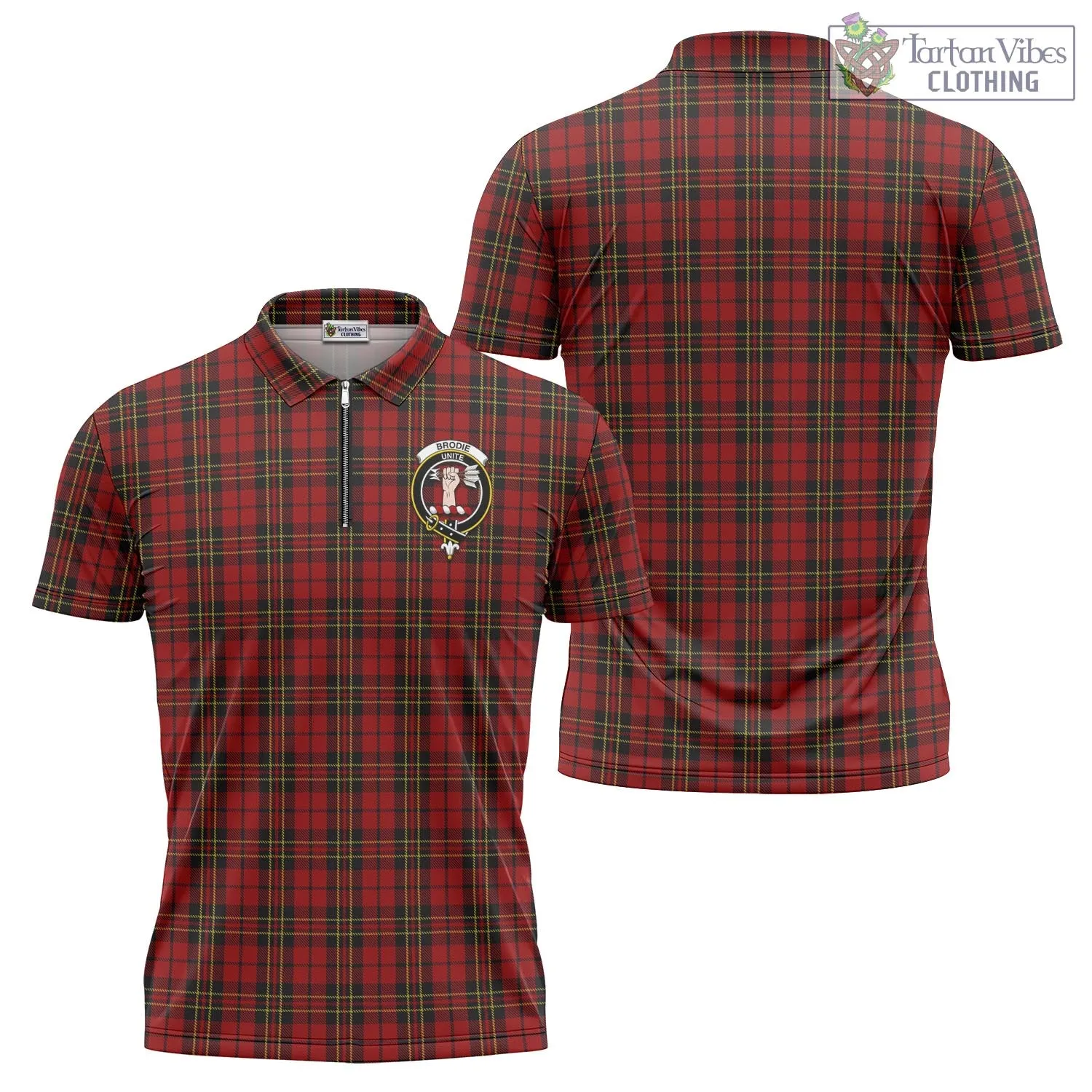 Brodie Tartan Zipper Polo Shirt with Family Crest