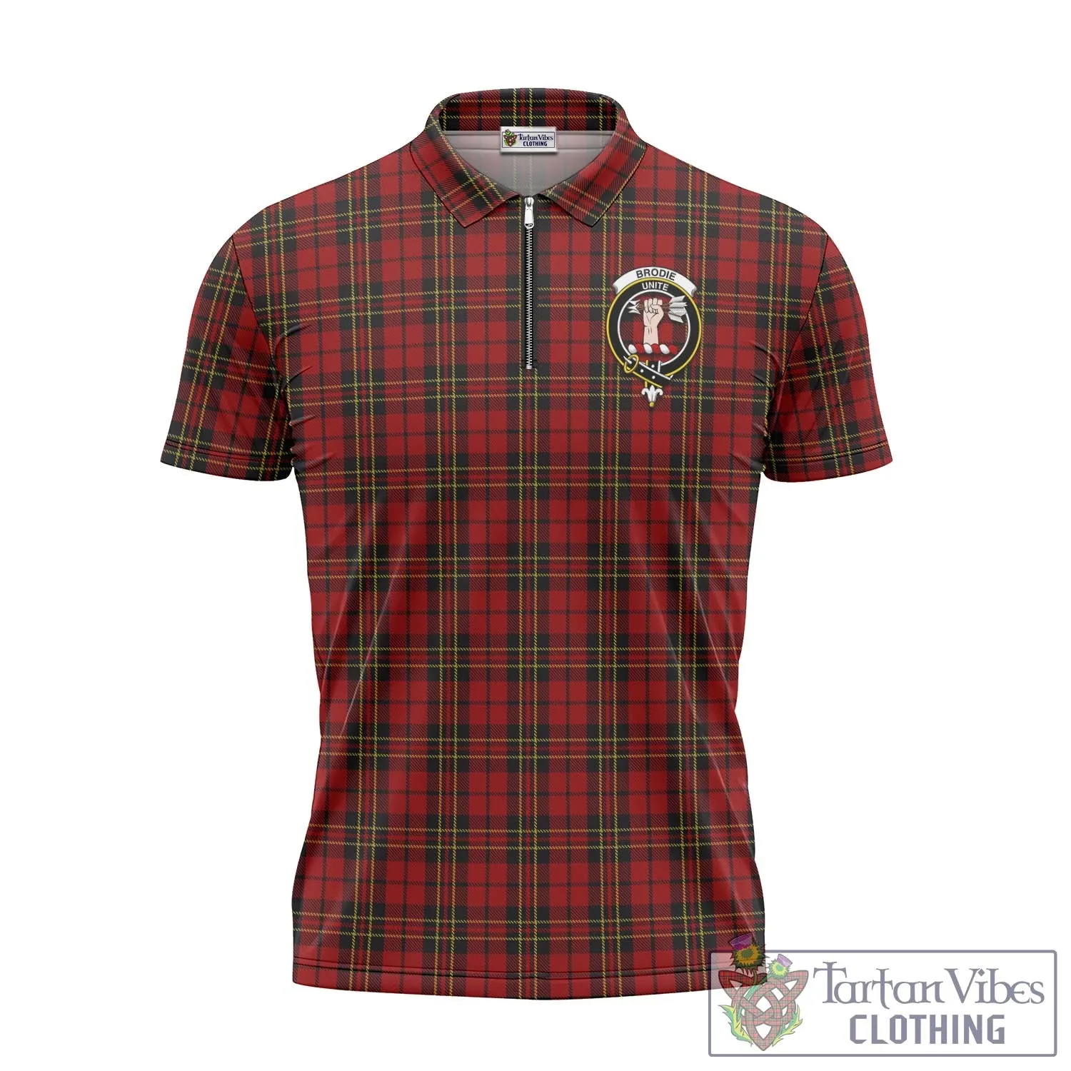 Brodie Tartan Zipper Polo Shirt with Family Crest