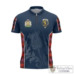 Brown (Broun) Tartan Zipper Polo Shirt with Family Crest and Scottish Thistle Vibes Sport Style