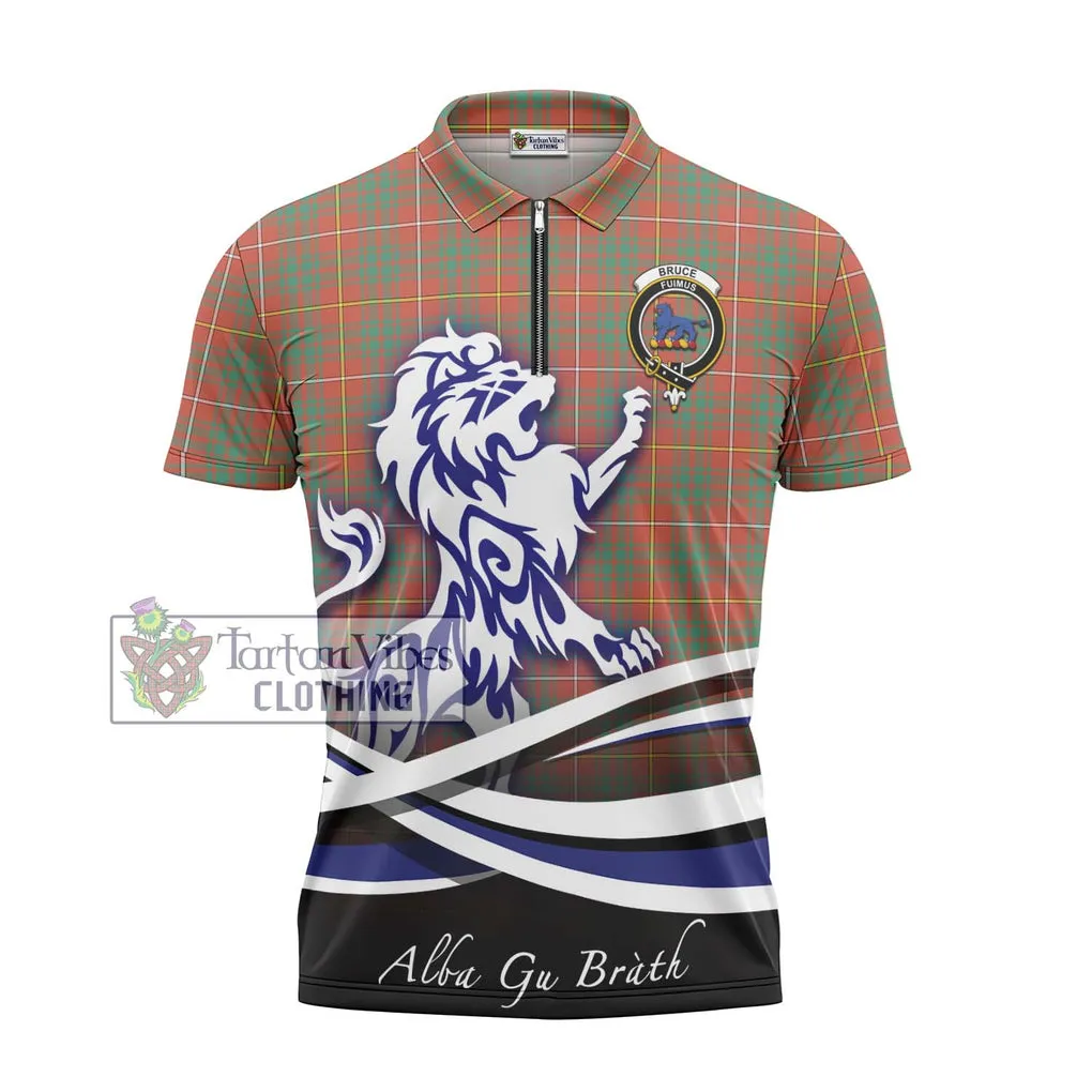 Bruce Ancient Tartan Zipper Polo Shirt with Alba Gu Brath Regal Lion Emblem