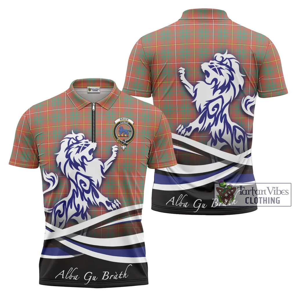 Bruce Ancient Tartan Zipper Polo Shirt with Alba Gu Brath Regal Lion Emblem