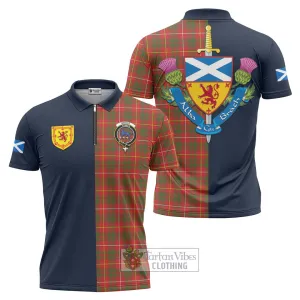 Bruce Modern Tartan Zipper Polo Shirt Alba with Scottish Lion Royal Arm Half Style