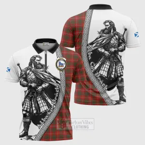 Bruce Tartan Clan Crest Zipper Polo Shirt with Highlander Warrior Celtic Style