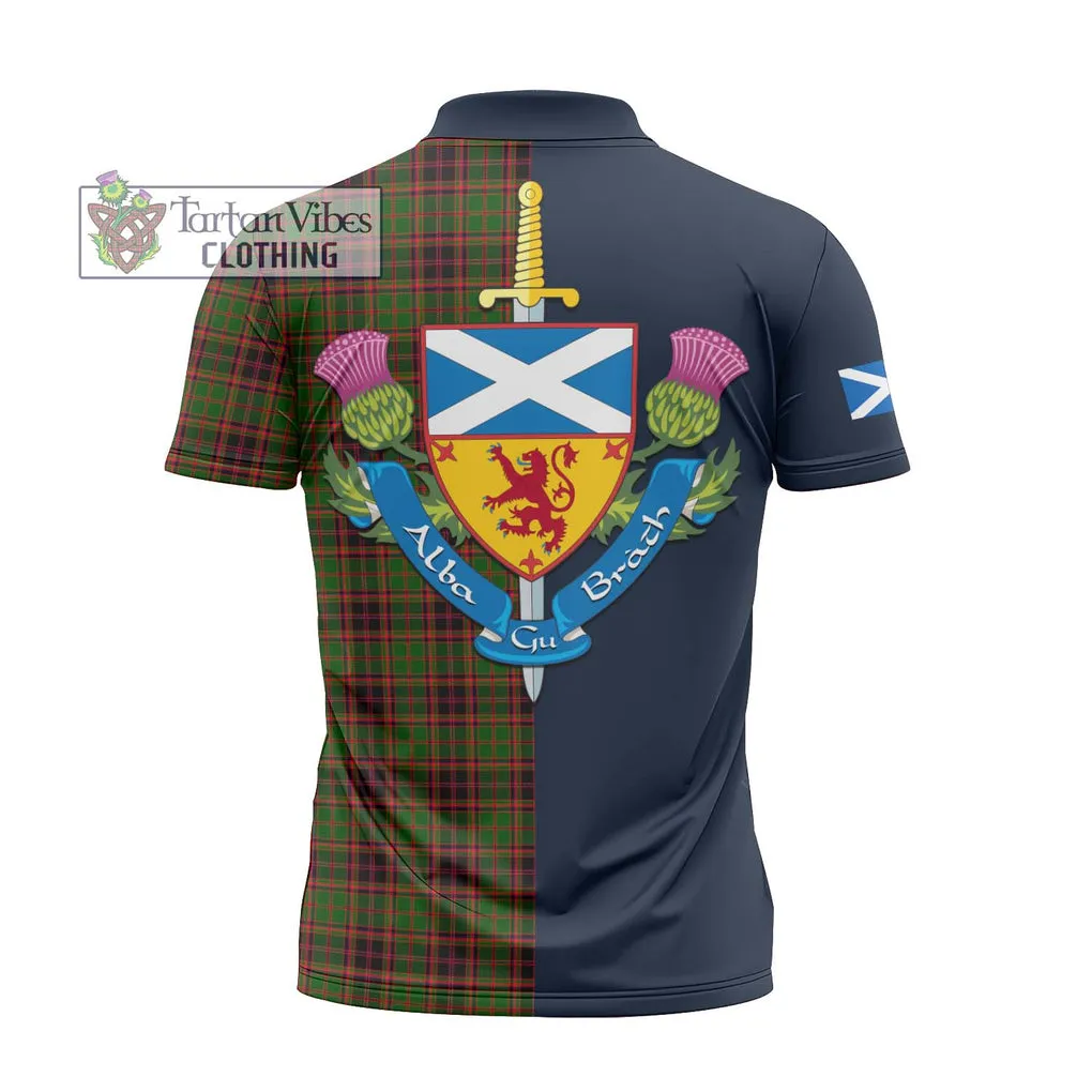 Buchan Tartan Zipper Polo Shirt Alba with Scottish Lion Royal Arm Half Style