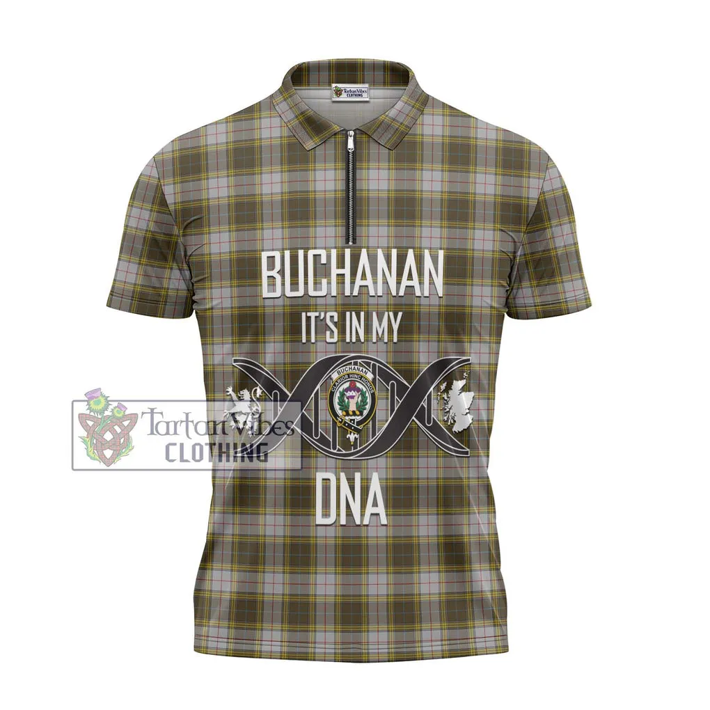 Buchanan Dress Tartan Zipper Polo Shirt with Family Crest DNA In Me Style