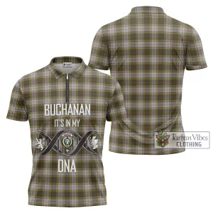 Buchanan Dress Tartan Zipper Polo Shirt with Family Crest DNA In Me Style