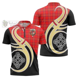 Burnett Modern Tartan Zipper Polo Shirt with Family Crest and Celtic Symbol Style