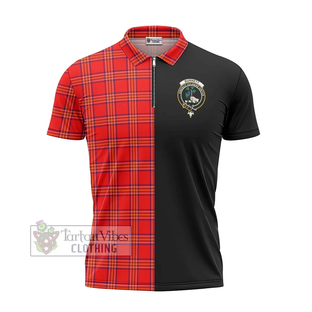 Burnett Modern Tartan Zipper Polo Shirt with Family Crest and Half Of Me Style