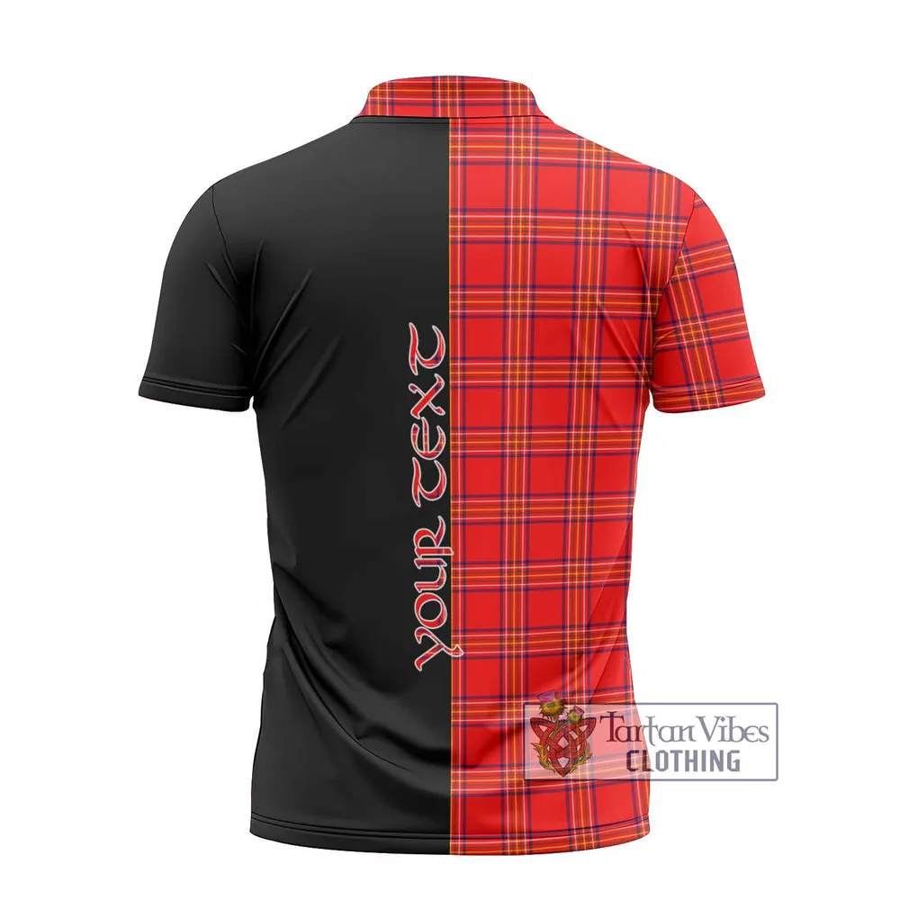 Burnett Modern Tartan Zipper Polo Shirt with Family Crest and Half Of Me Style