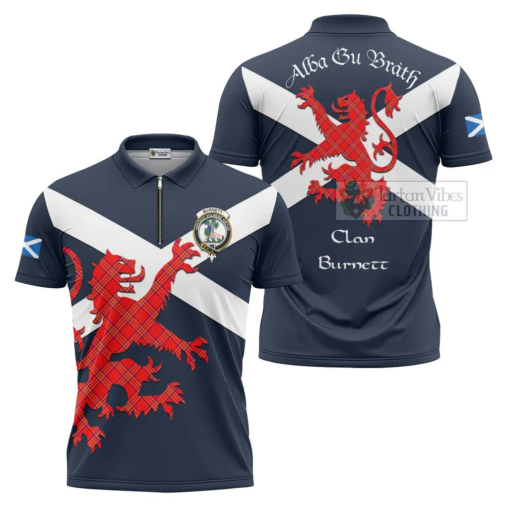 Burnett Tartan Lion Rampant Zipper Polo Shirt Proudly Display Your Heritage with Alba Gu Brath and Clan Name