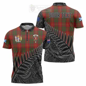 Burns Crest Tartan Zipper Polo Shirt with New Zealand Silver Fern Half Style