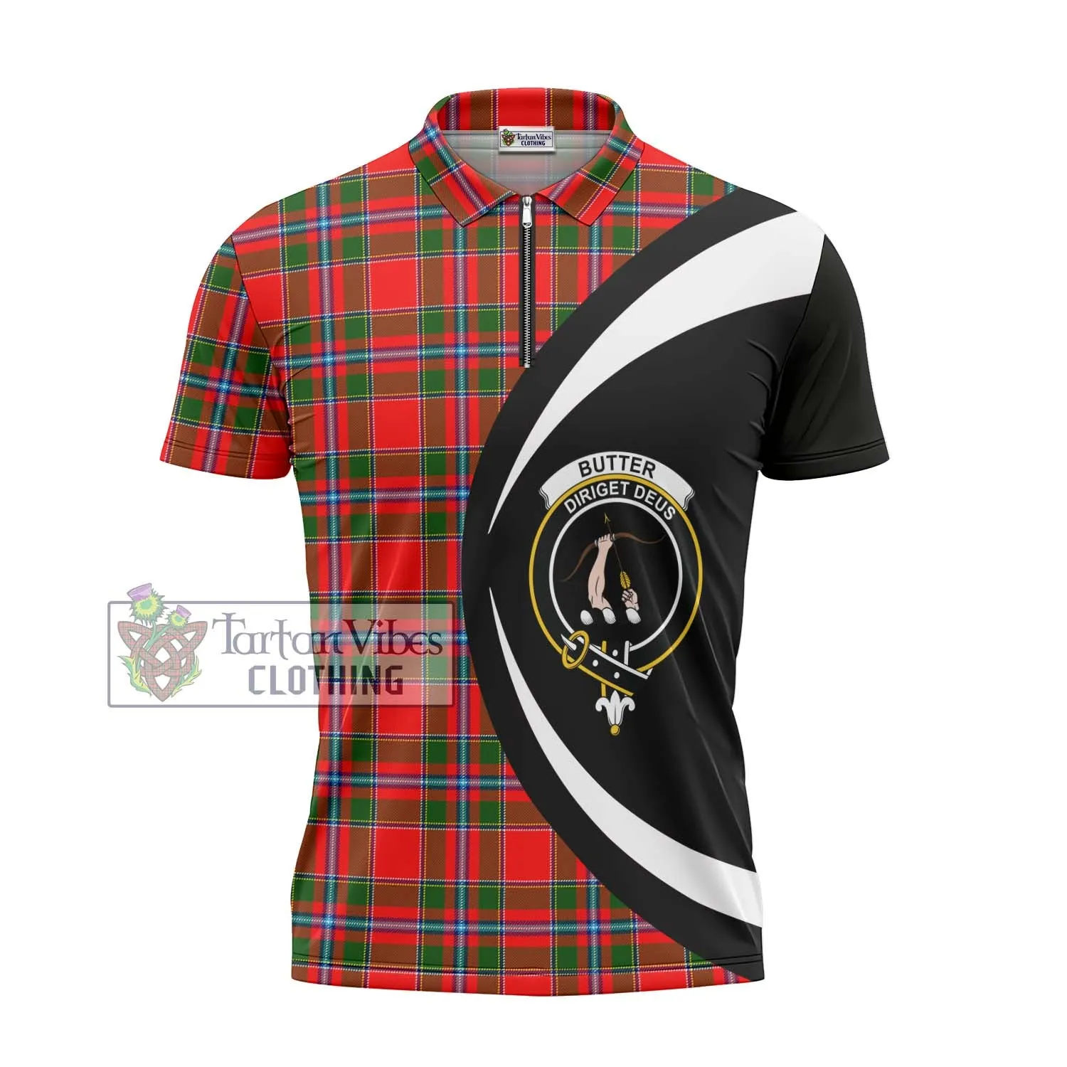 Butter Tartan Zipper Polo Shirt with Family Crest Circle Style