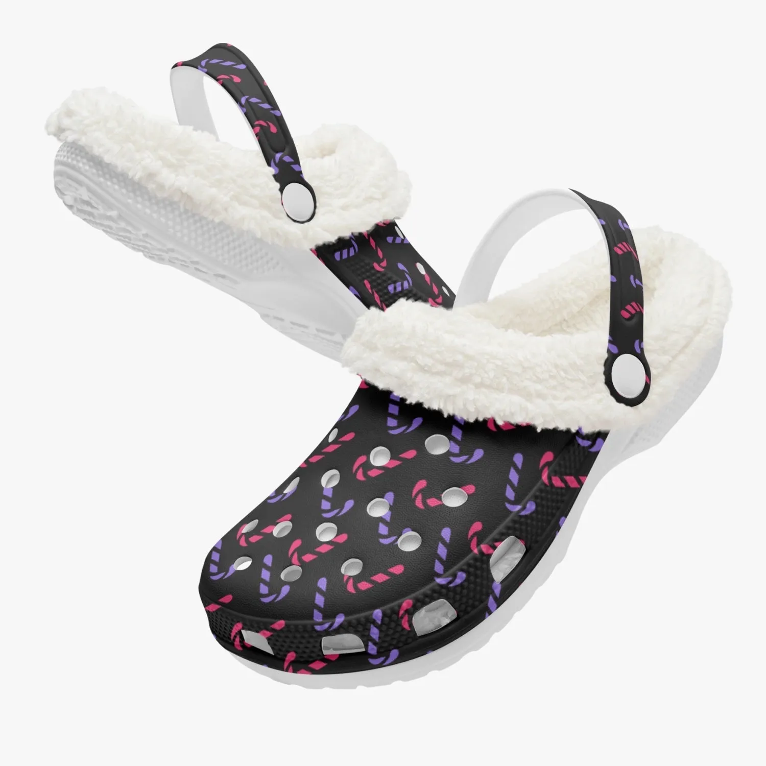 Candy Cane Fur Lined Christmas Clogs