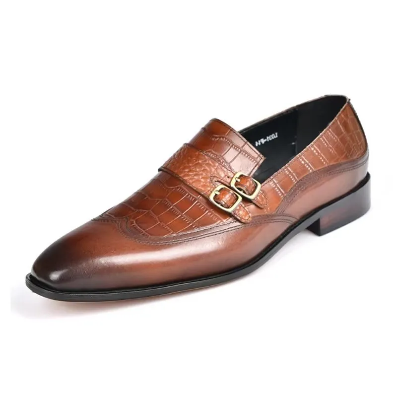 CrocoElegance Round Toe Monkstrap Dress Shoes