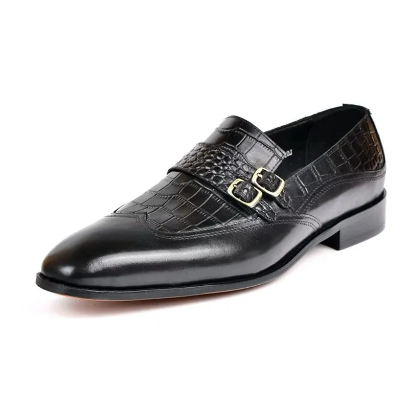 CrocoElegance Round Toe Monkstrap Dress Shoes