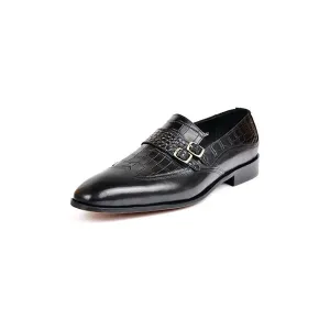 CrocoElegance Round Toe Monkstrap Dress Shoes