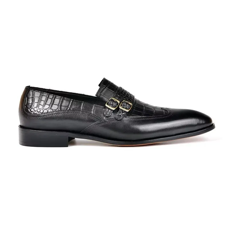 CrocoElegance Round Toe Monkstrap Dress Shoes