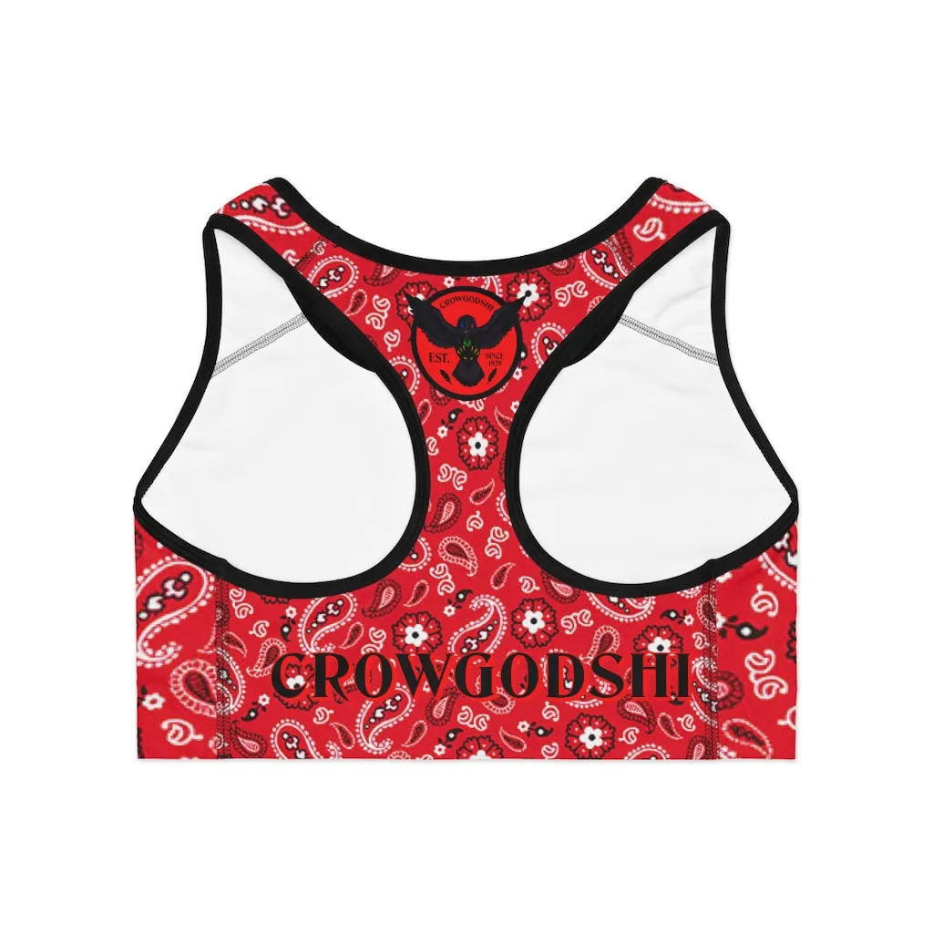 Crowgodshi Designer Red Bandana Sports Bra