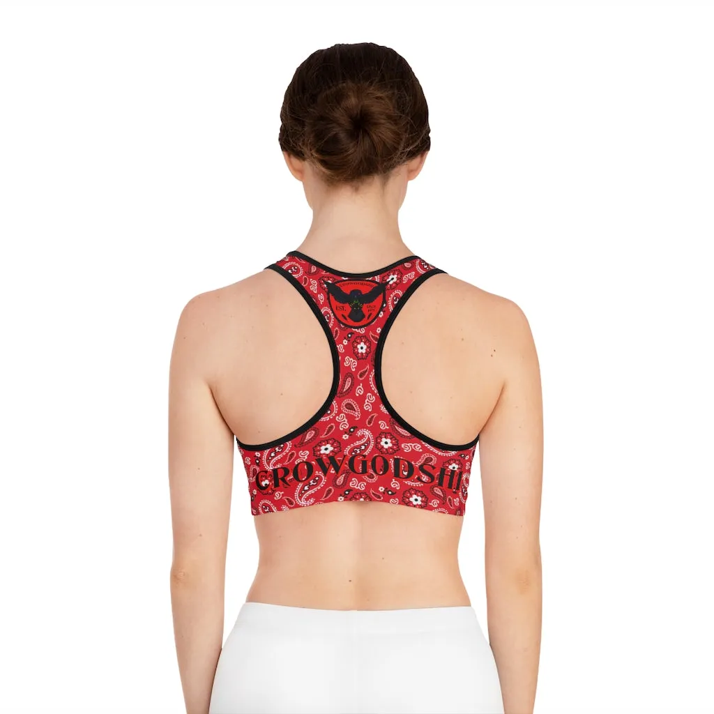 Crowgodshi Designer Red Bandana Sports Bra