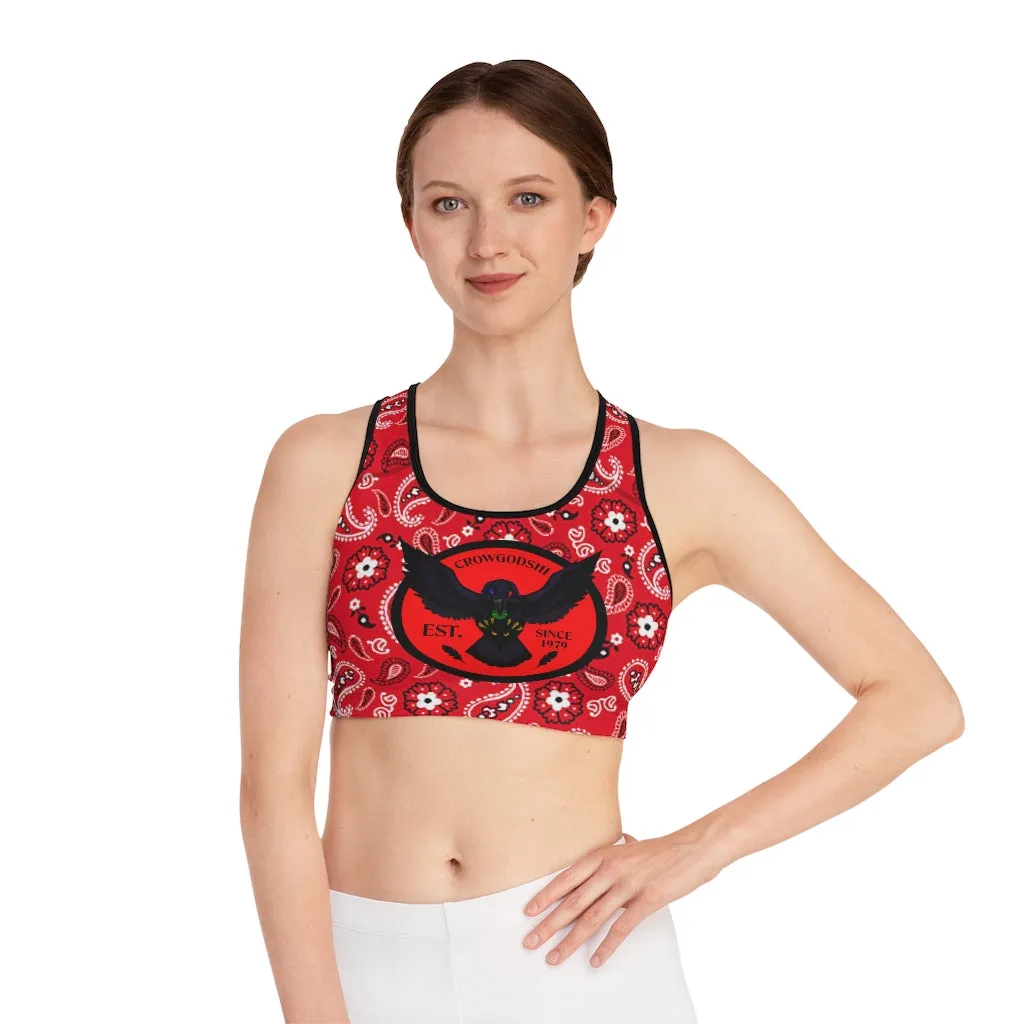 Crowgodshi Designer Red Bandana Sports Bra