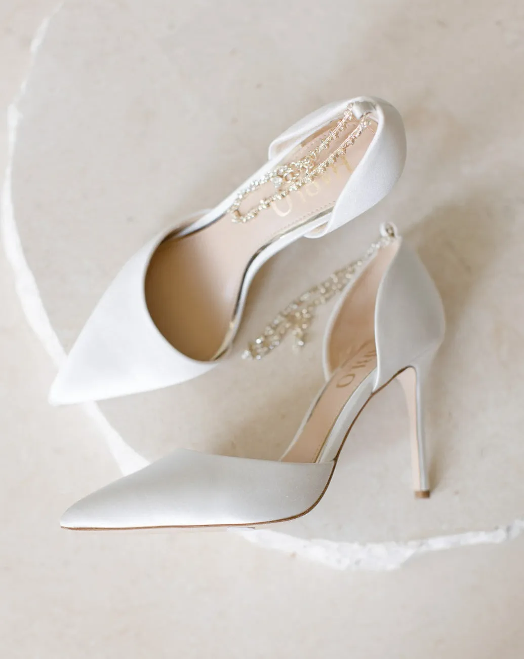 Daniela - Satin Pointed Toe Stiletto With Ankle Bracelet - Soft White