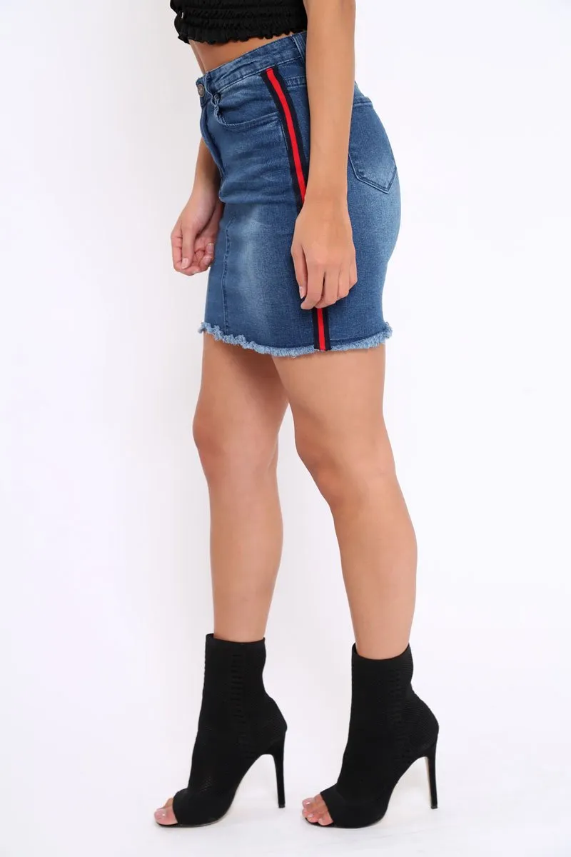 Denim Side Striped Sports Trim Mini Skirt - Trisha