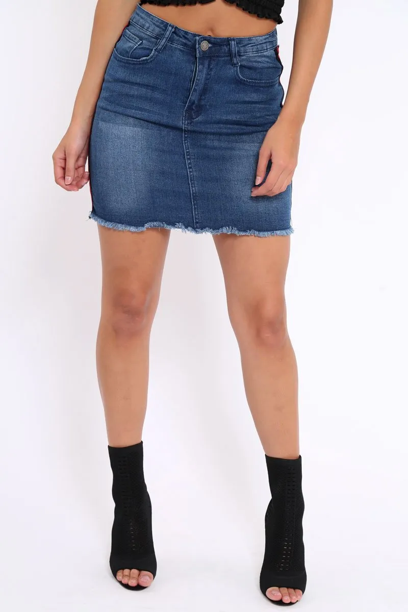 Denim Side Striped Sports Trim Mini Skirt - Trisha