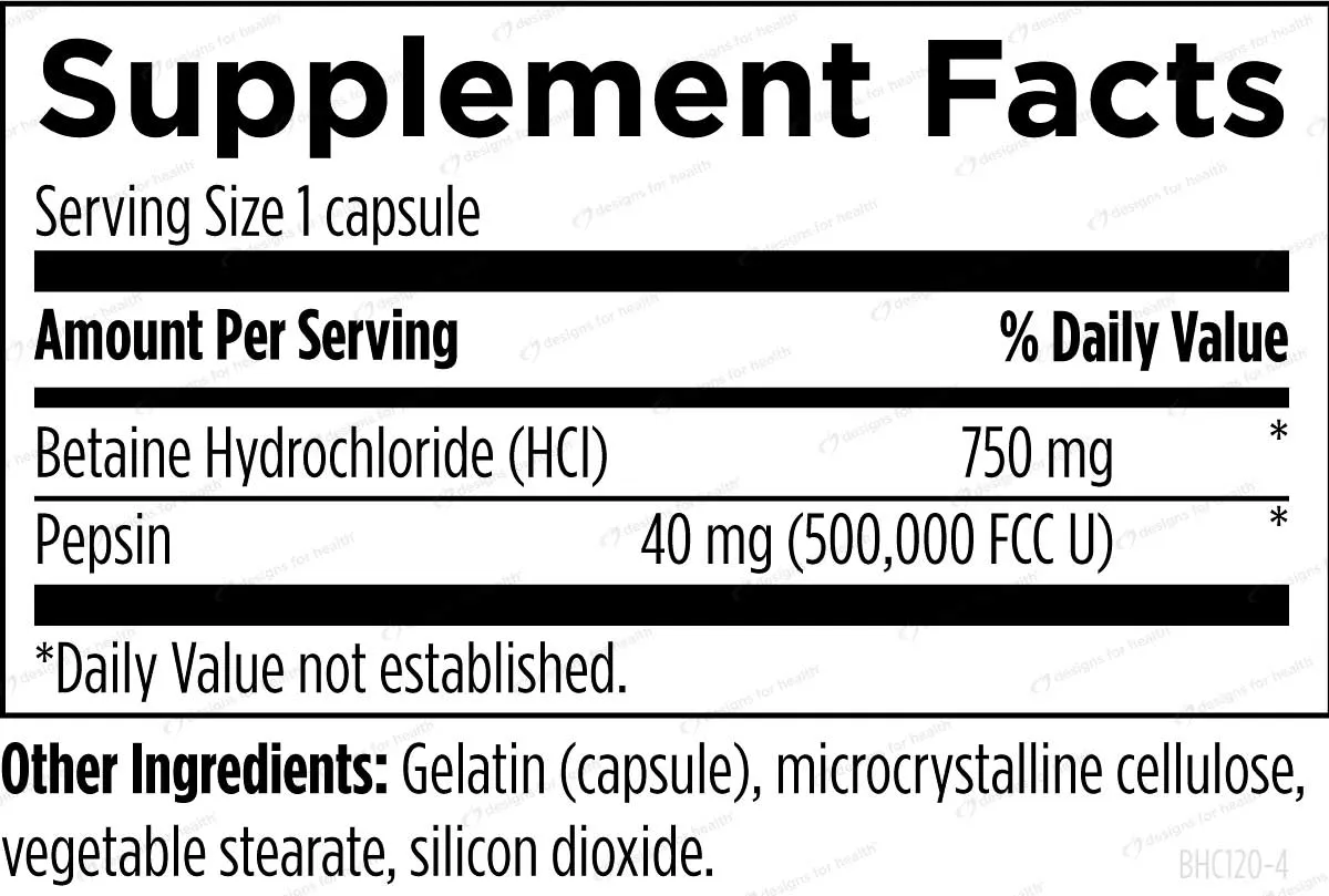 Designs for Health Betaine HCl with Pepsin