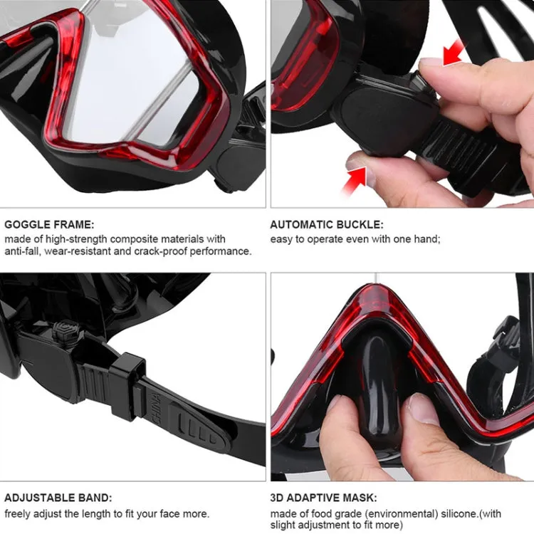 DM600 Silica Gel Diving Mask Swimming Goggles Diving Equipment for Adults (Red   Black)