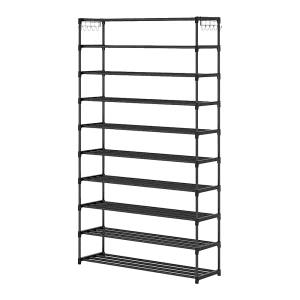 Durable 10-Tier Metal Shoe Rack, Black, 50-Pair Capacity