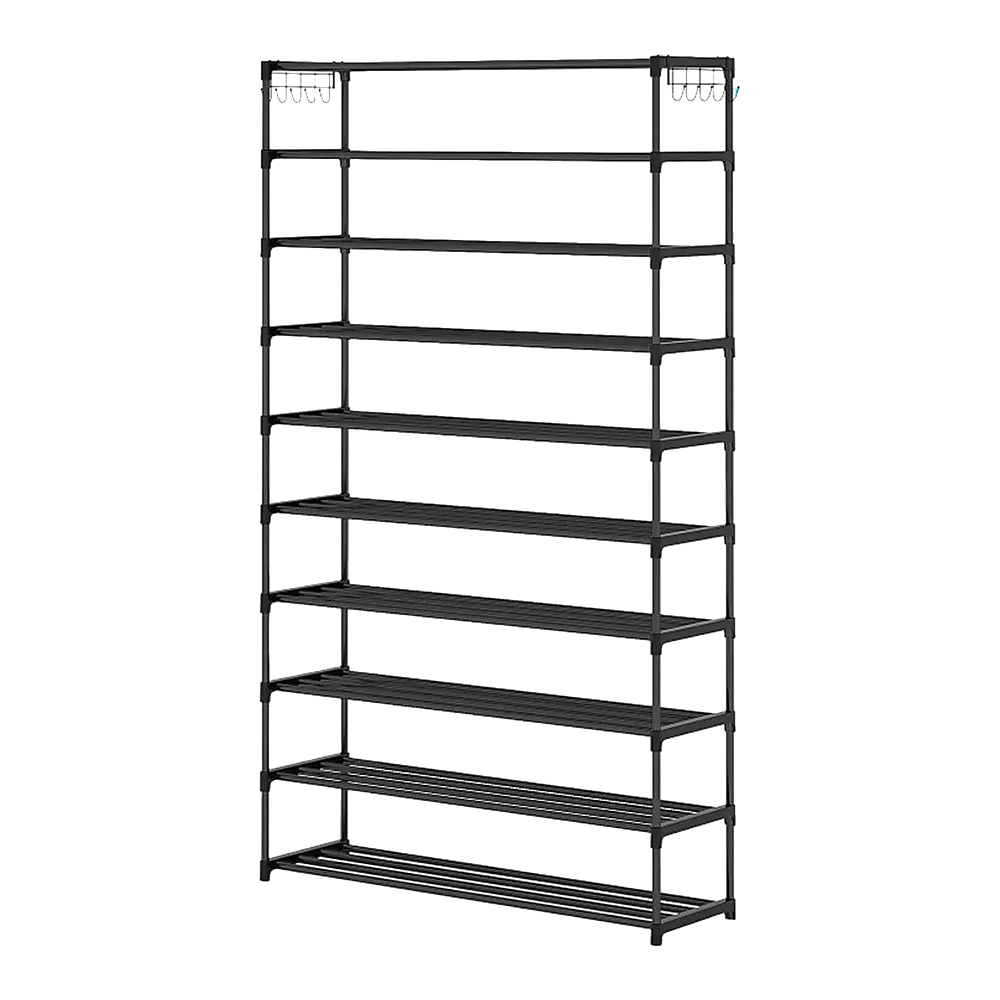 Durable 10-Tier Metal Shoe Rack, Black, 50-Pair Capacity