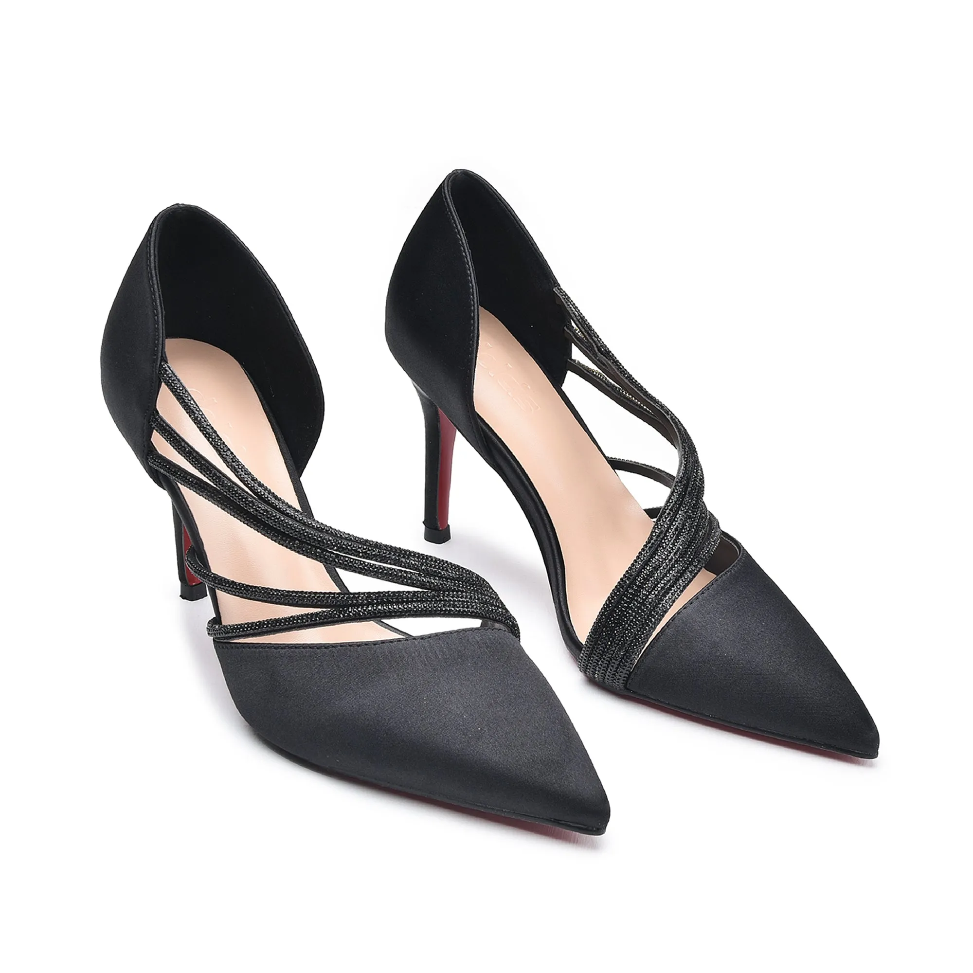 Elegant Black Strappy High Heel Pumps | 411N-C