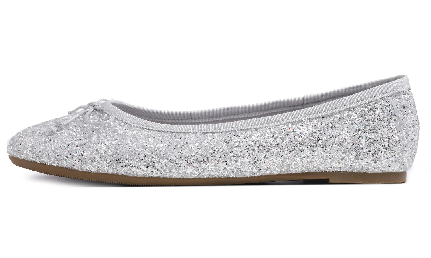 Feversole Women's Sparkle Memory Foam Cushioned Colorful Shiny Ballet Flats Glitter Ice Silver