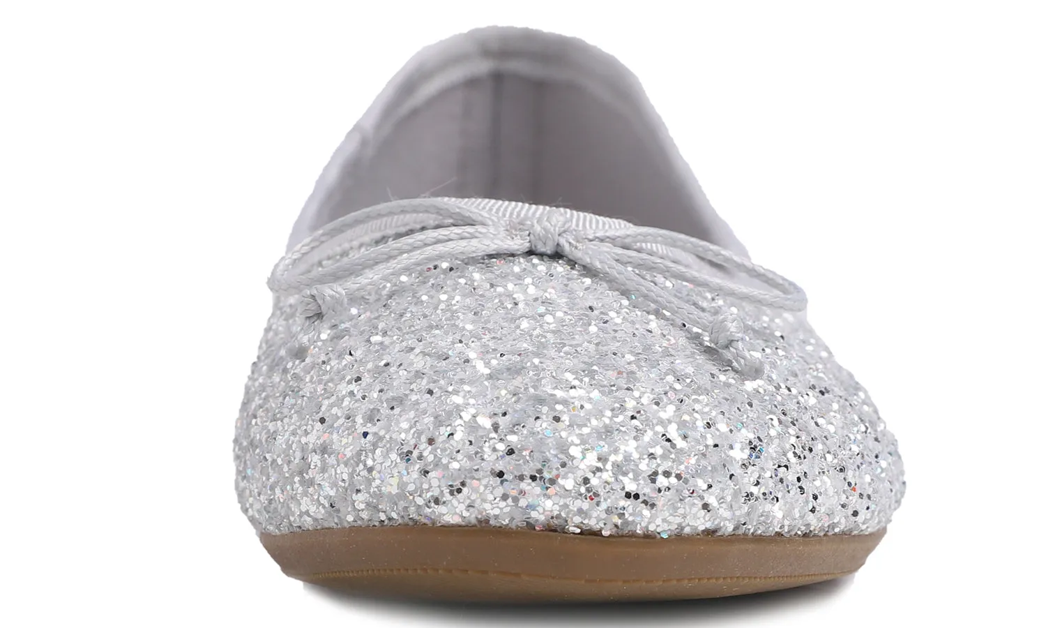 Feversole Women's Sparkle Memory Foam Cushioned Colorful Shiny Ballet Flats Glitter Ice Silver